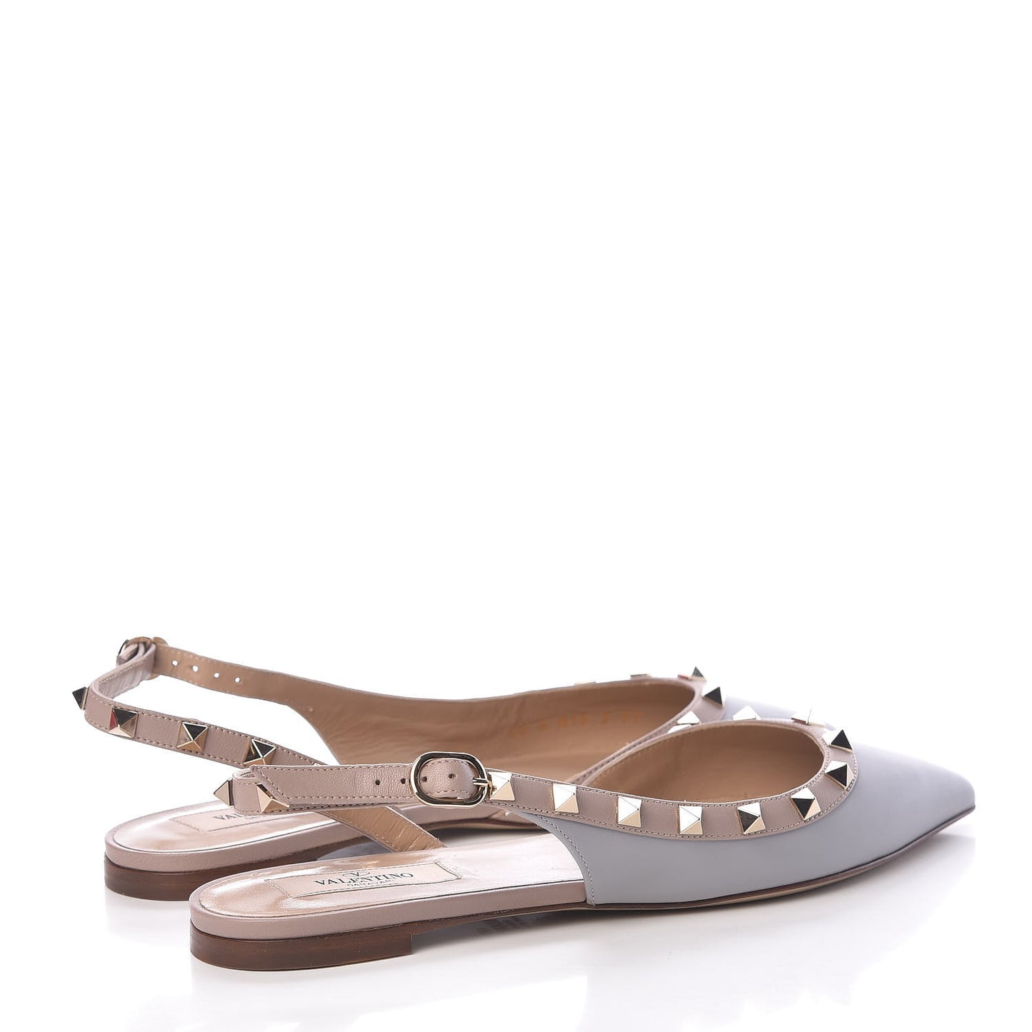 Nappa Rockstud Slingback Flats 37 Pastel Grey Poudre