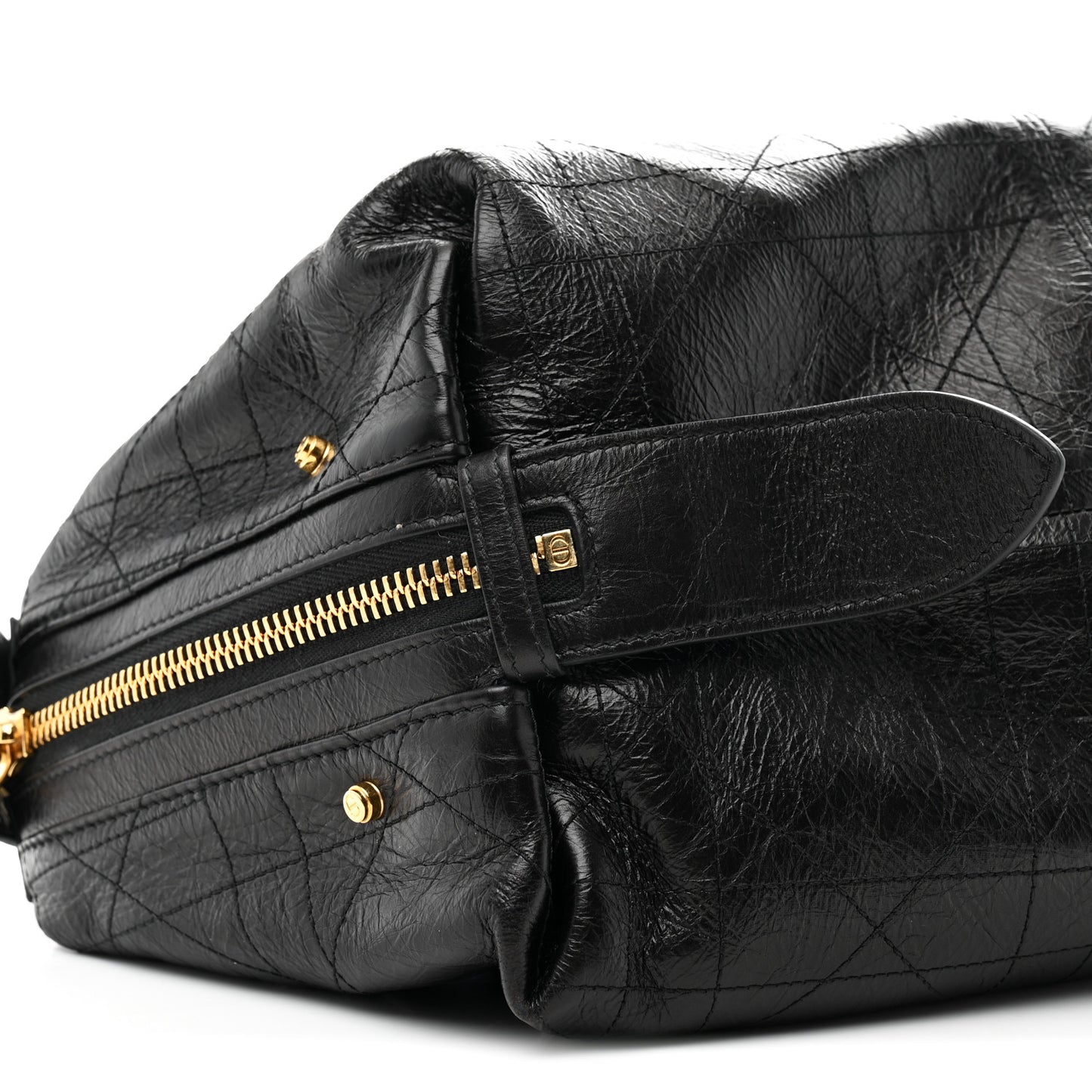 Crinkled Calfskin Macrocannage Medium D-Journey Bag Black