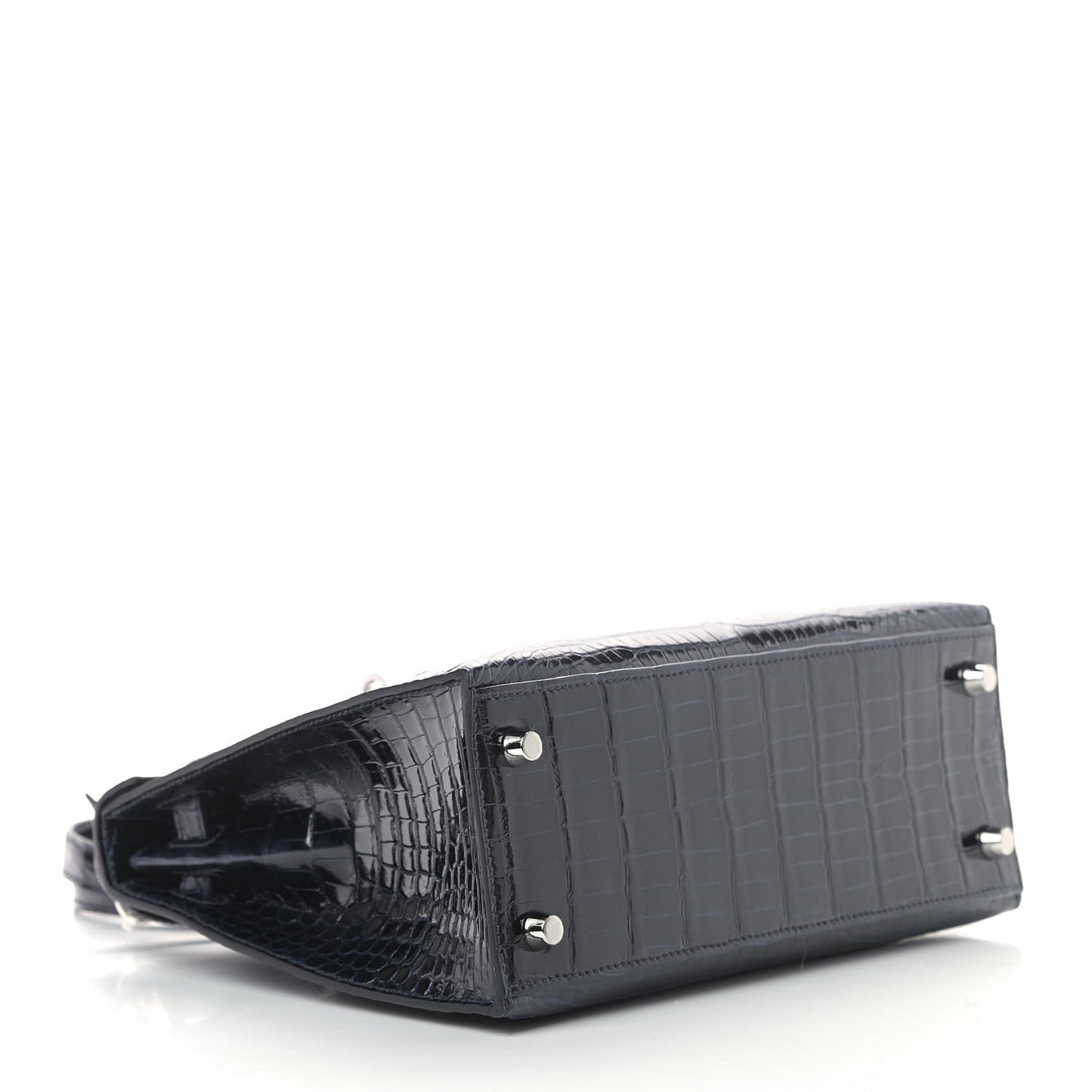 Shiny Porosus Crocodile Kelly Sellier 25 Bleu Marine