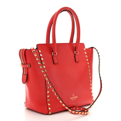 Valentino Garavani Vitello Rockstud Double Handle Tote Deep Orange 3 of 10