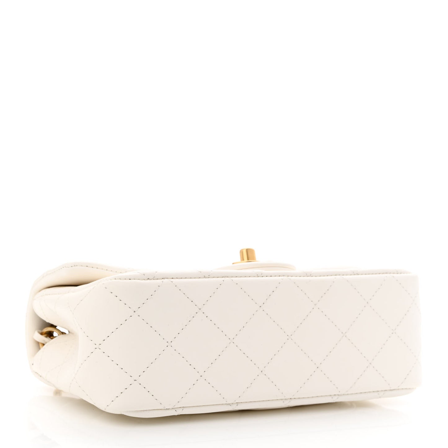 Lambskin Quilted Mini Rectangular Pearl Crush Flap White