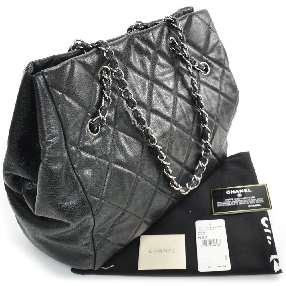 Caviar Quilted Large Cells Shopping Tote Black