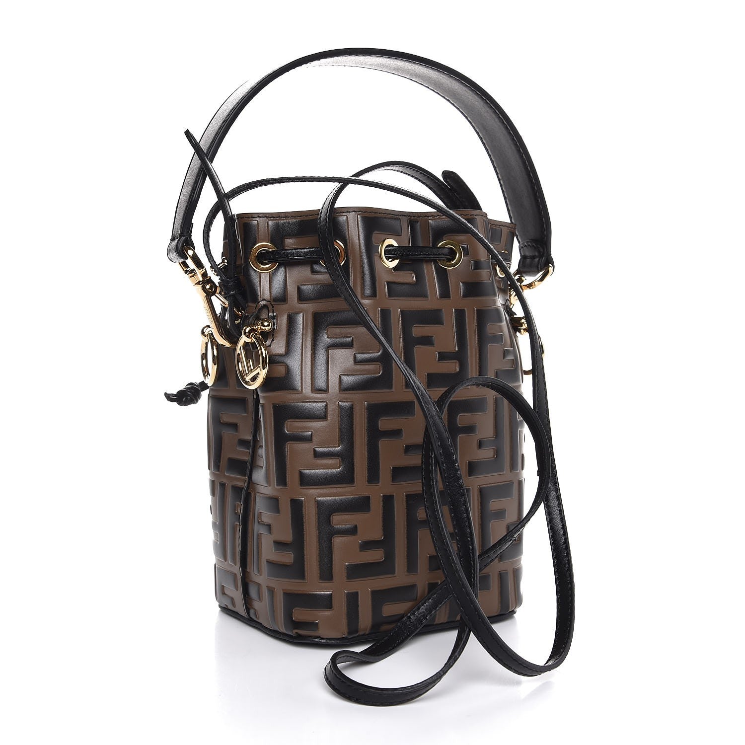 Fendi Vitello Liberty F is Fendi Bi-Color FF 1974 Embossed Mini Mon Tresor Bucket Bag Maya Black 4 of 14