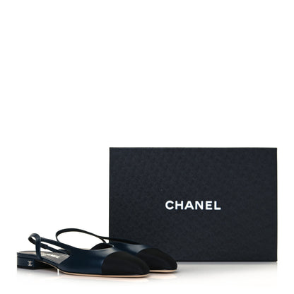 Chanel Goatskin Grosgrain Cap Toe CC Slingback Sandals 39 Navy Black 9 of 9