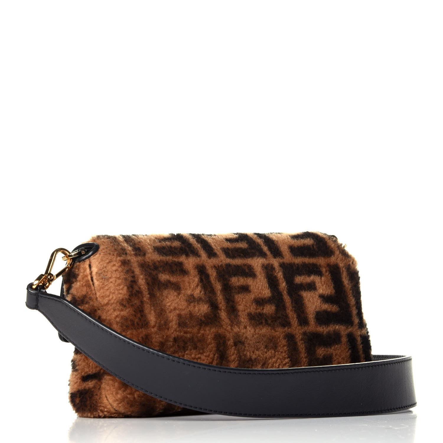 Fendi Shearling Vitello Dolce Macro FF 1974 Baguette Tobacco Black 3 of 8