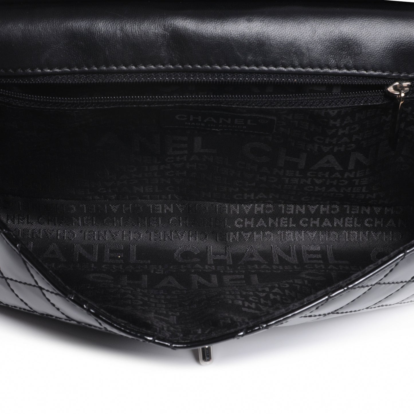 Patent Quilted Medium Diagonal CC Flap Black