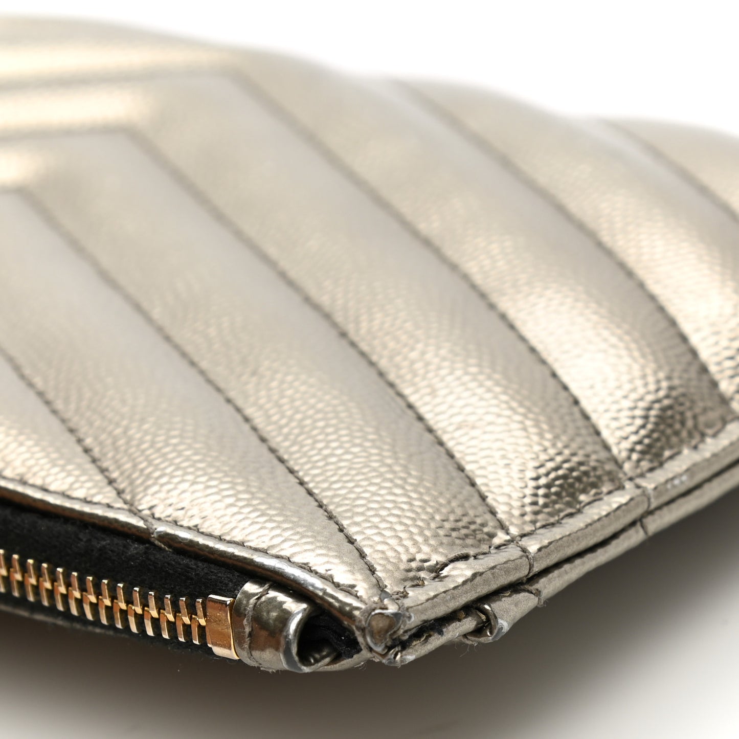 Metallic Grain De Poudre Matelasse Chevron Monogram Bill Pouch Piombo