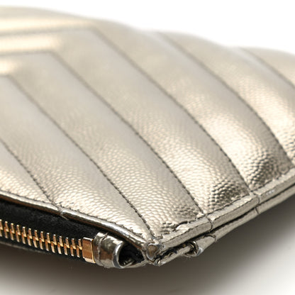 Saint Laurent Metallic Grain De Poudre Matelasse Chevron Monogram Bill Pouch Piombo 11 of 13
