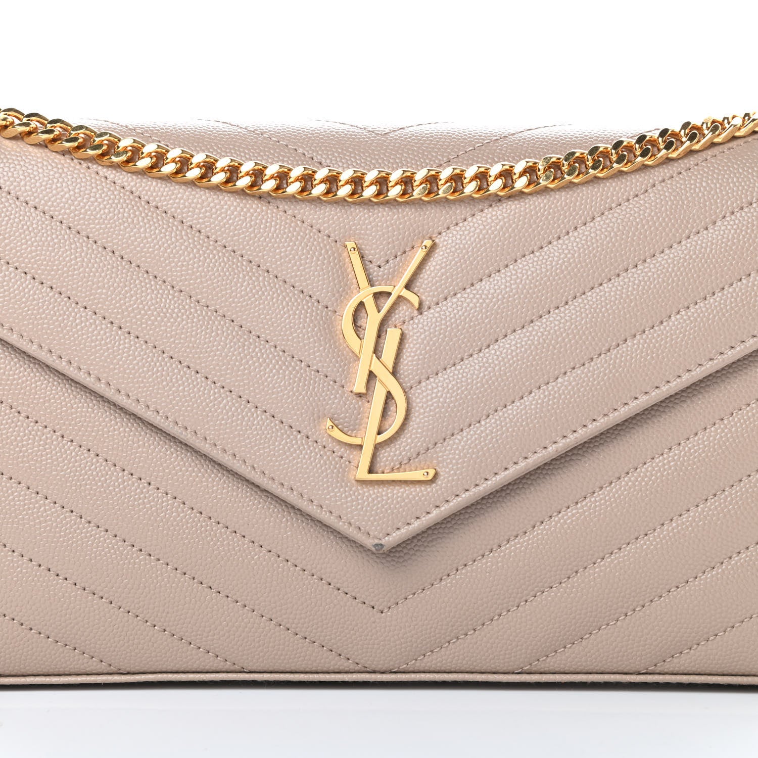 Saint Laurent Grain De Poudre Matelasse Chevron Monogram Chain Wallet Nude Powder 8 of 14