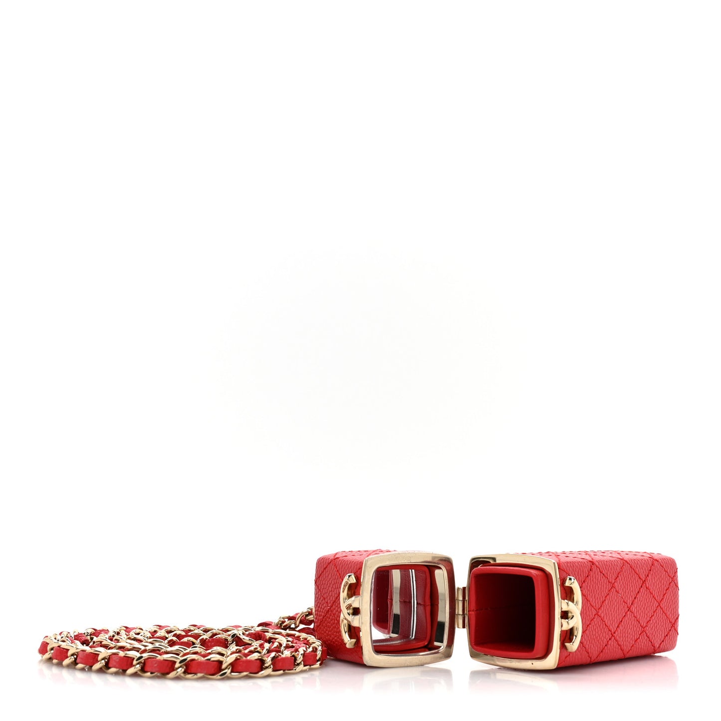Caviar Stitched Lipstick Case On Chain Red