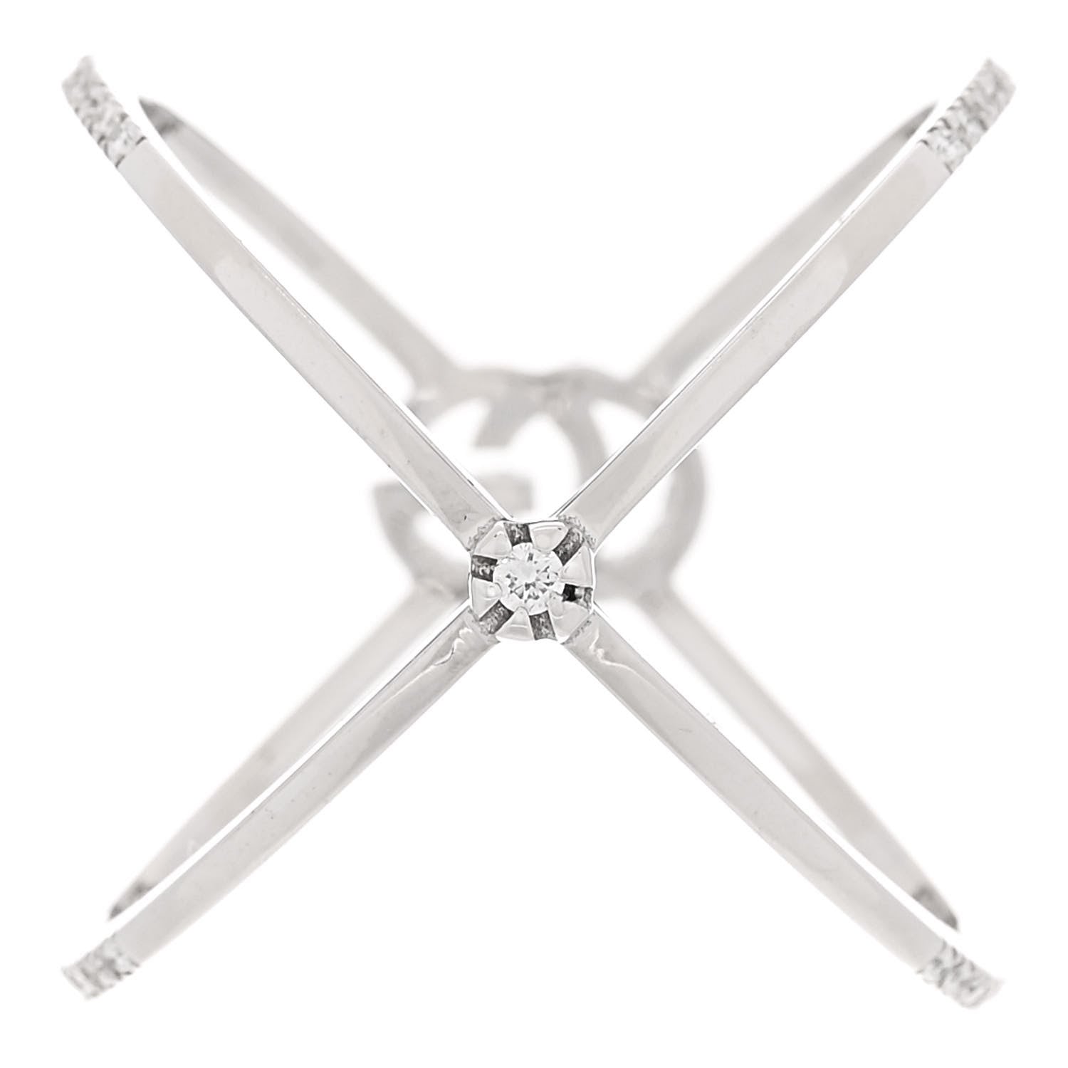 Gucci 18K White Gold Diamond Running G Cross Ring 53 6.25 3 of 4