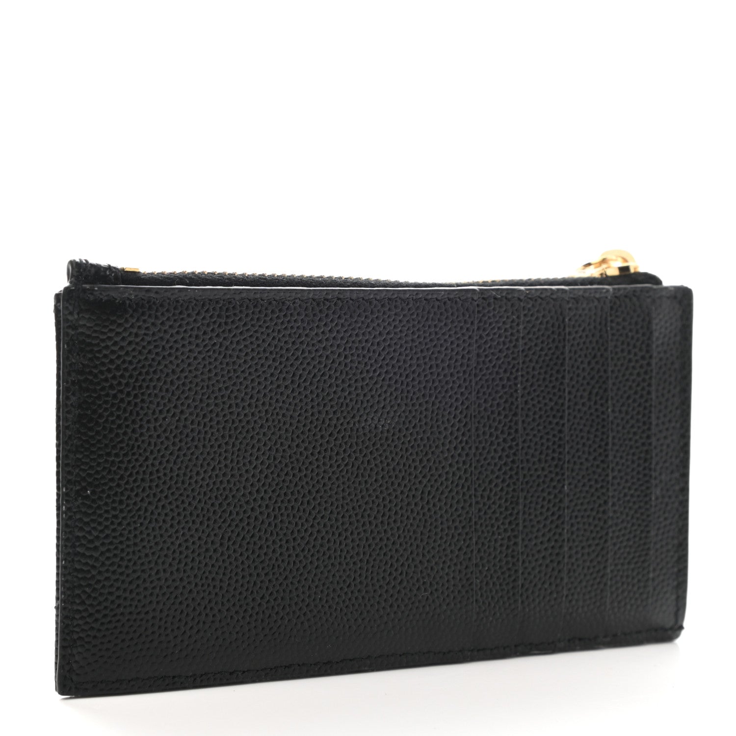 Saint Laurent Grain De Poudre Matelasse Chevron Monogram Fragments Zippered Card Case Black 8 of 8