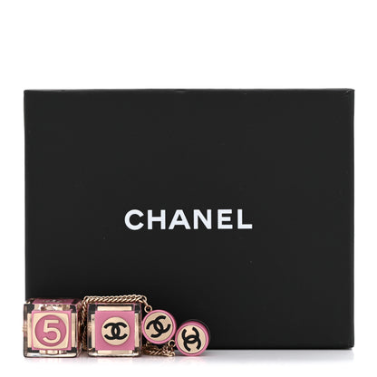 Chanel Resin Crystal CC Cube Drop Earrings Gold Pink 5 of 5