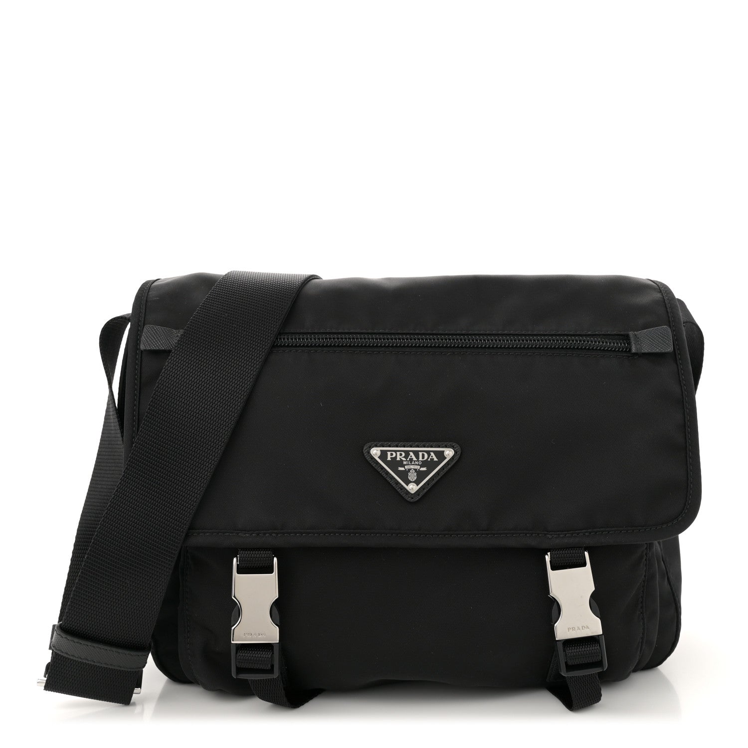 Prada Nylon Vela Double Snap Buckle Messenger Bag Black 1 of 9
