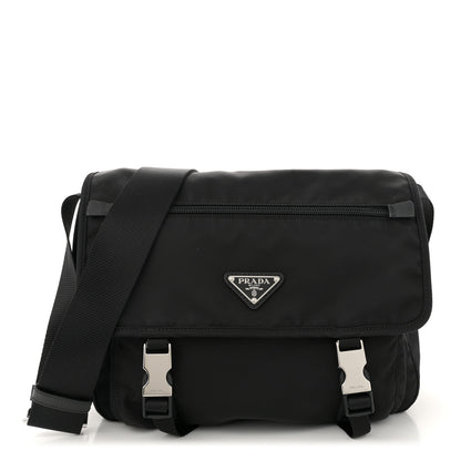 Prada Nylon Vela Double Snap Buckle Messenger Bag Black 1 of 9