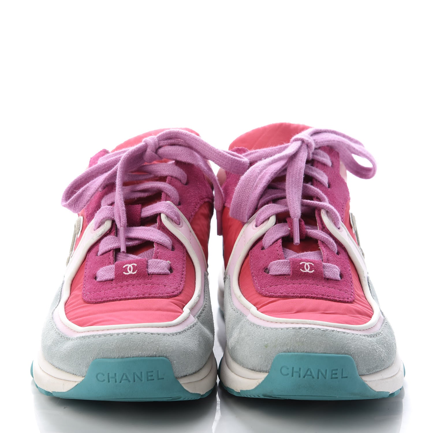 Chanel Nylon Calfskin Suede Womens CC Sneakers 36 Fuchisa Pink 2 of 8
