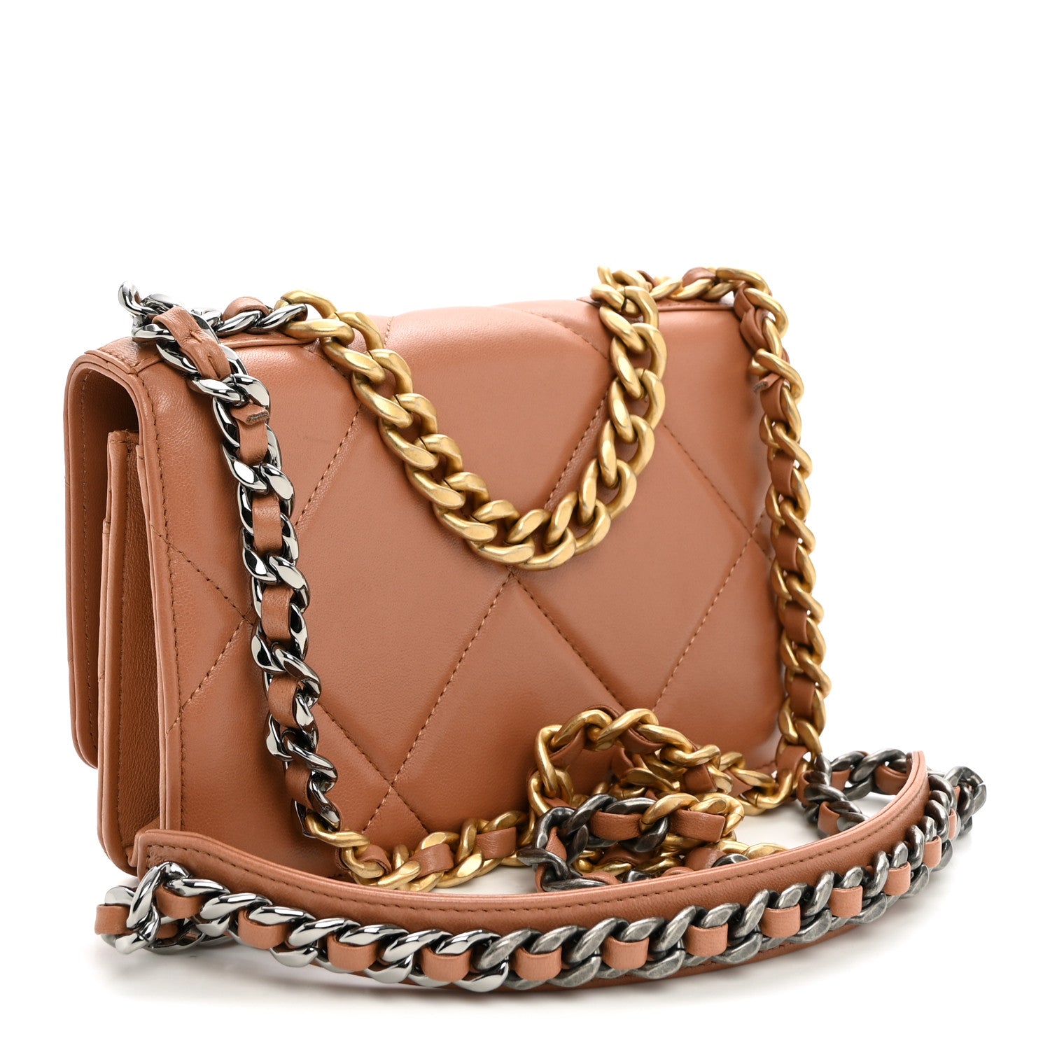 Chanel Lambskin Quilted Chanel 19 Wallet On Chain WOC Brown 3 of 12