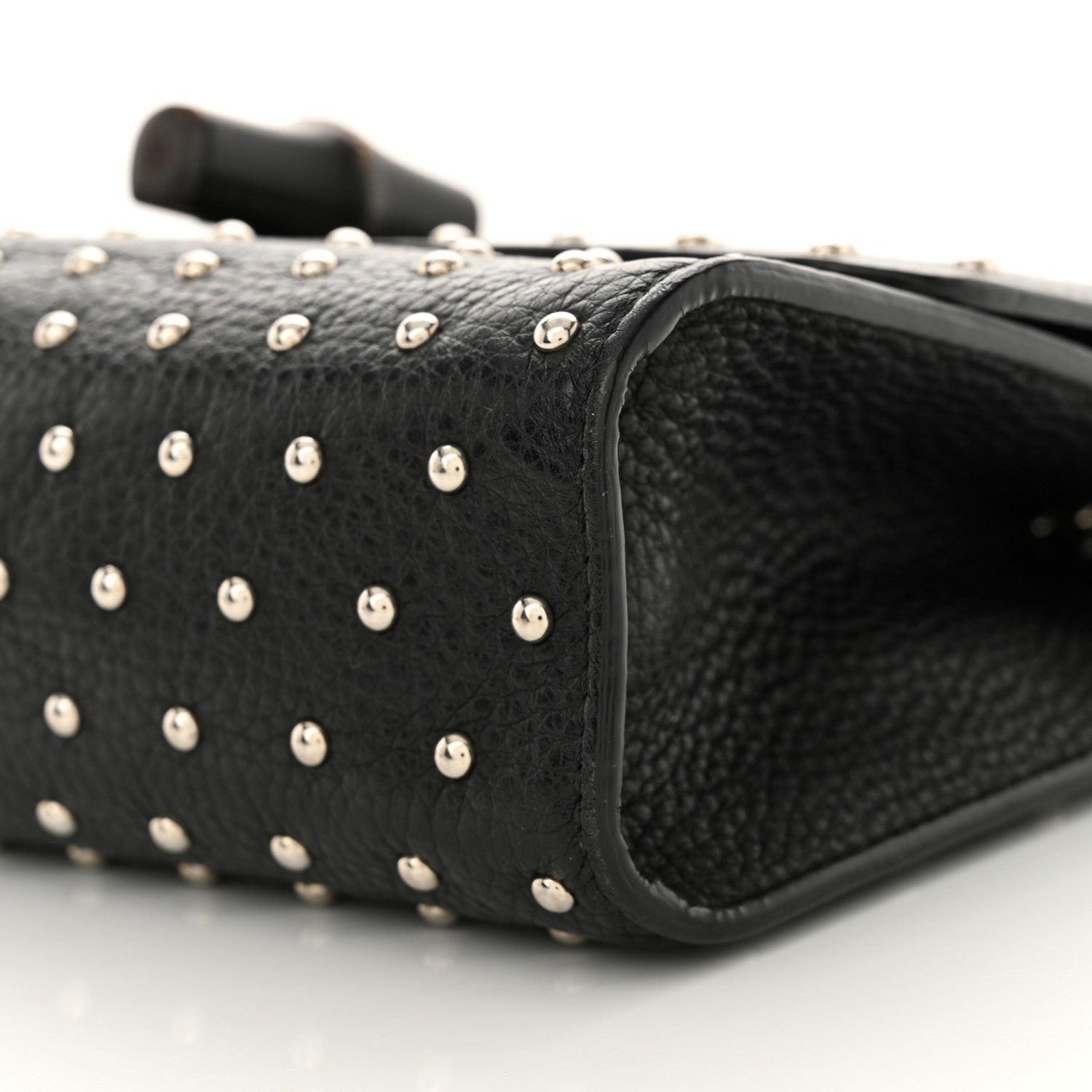 Gucci Calfskin Studded Medium Miss Bamboo Shoulder Bag Black 10 of 13