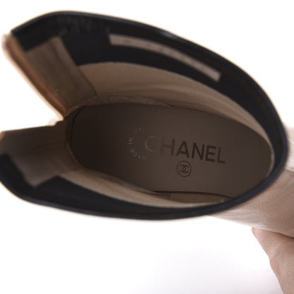 Chanel Glazed Calfskin CC Cap Toe Short Boots 38 Beige Black 7 of 9