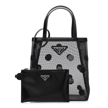 Prada Mesh Sequin Polka-Dot Small Tote Bag Black 1 of 15
