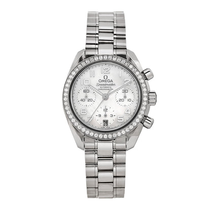 Omega Stainless Steel Diamond Bezel Mother of Pearl 38mm Speedmaster Chronograph Automatic Watch 324.15.38.40.05.001 1 of 5