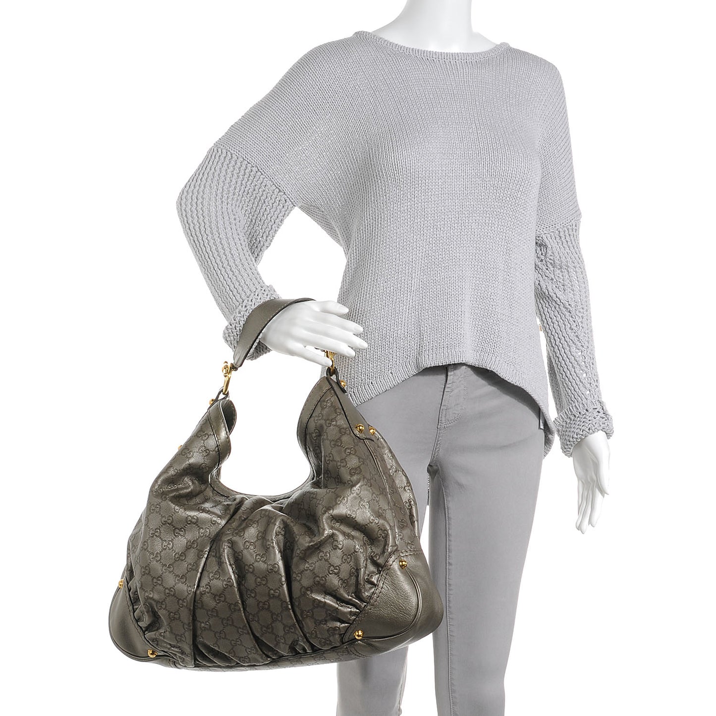 Guccissima Large Jockey Hobo Metallic Grey