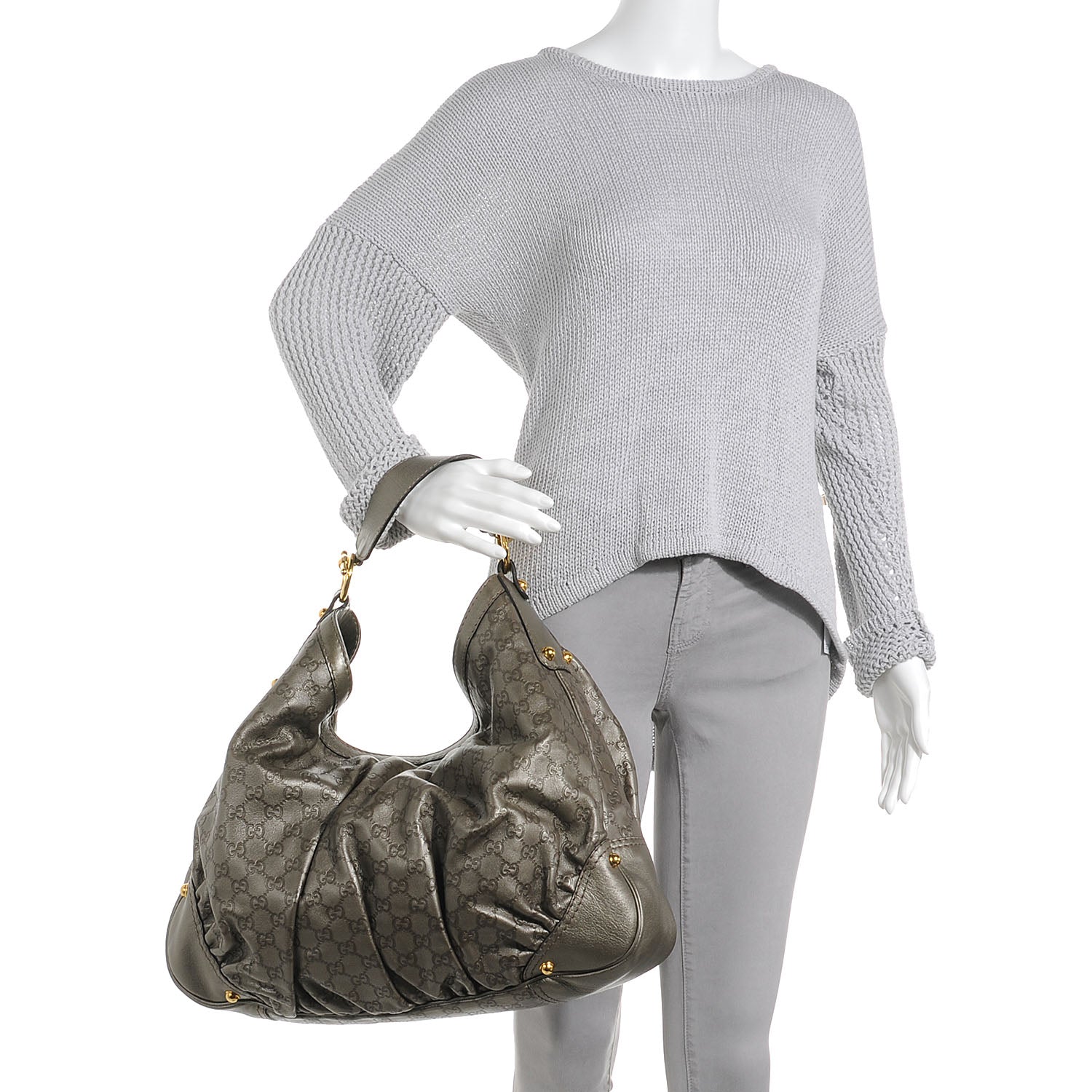 Gucci Guccissima Large Jockey Hobo Metallic Grey 2 of 7