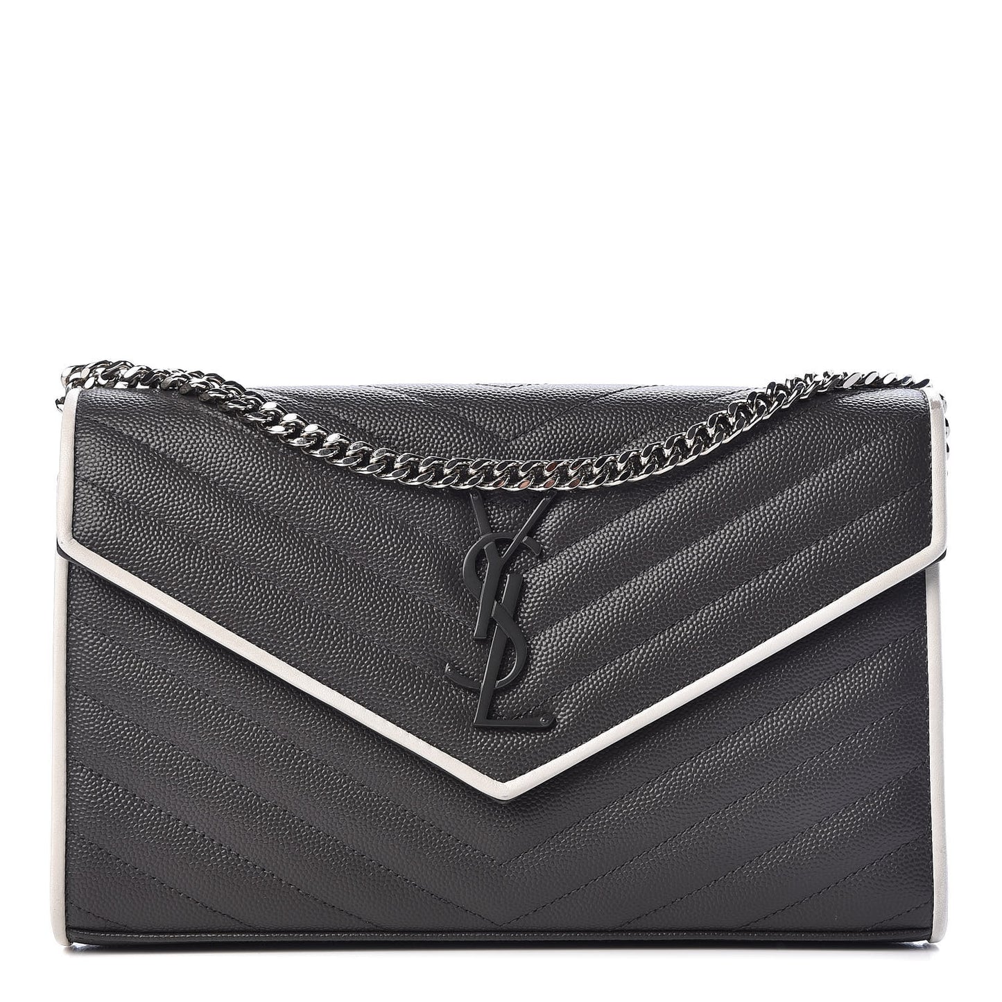 Grain De Poudre Matelasse Chevron Monogram Chain Wallet Grey White