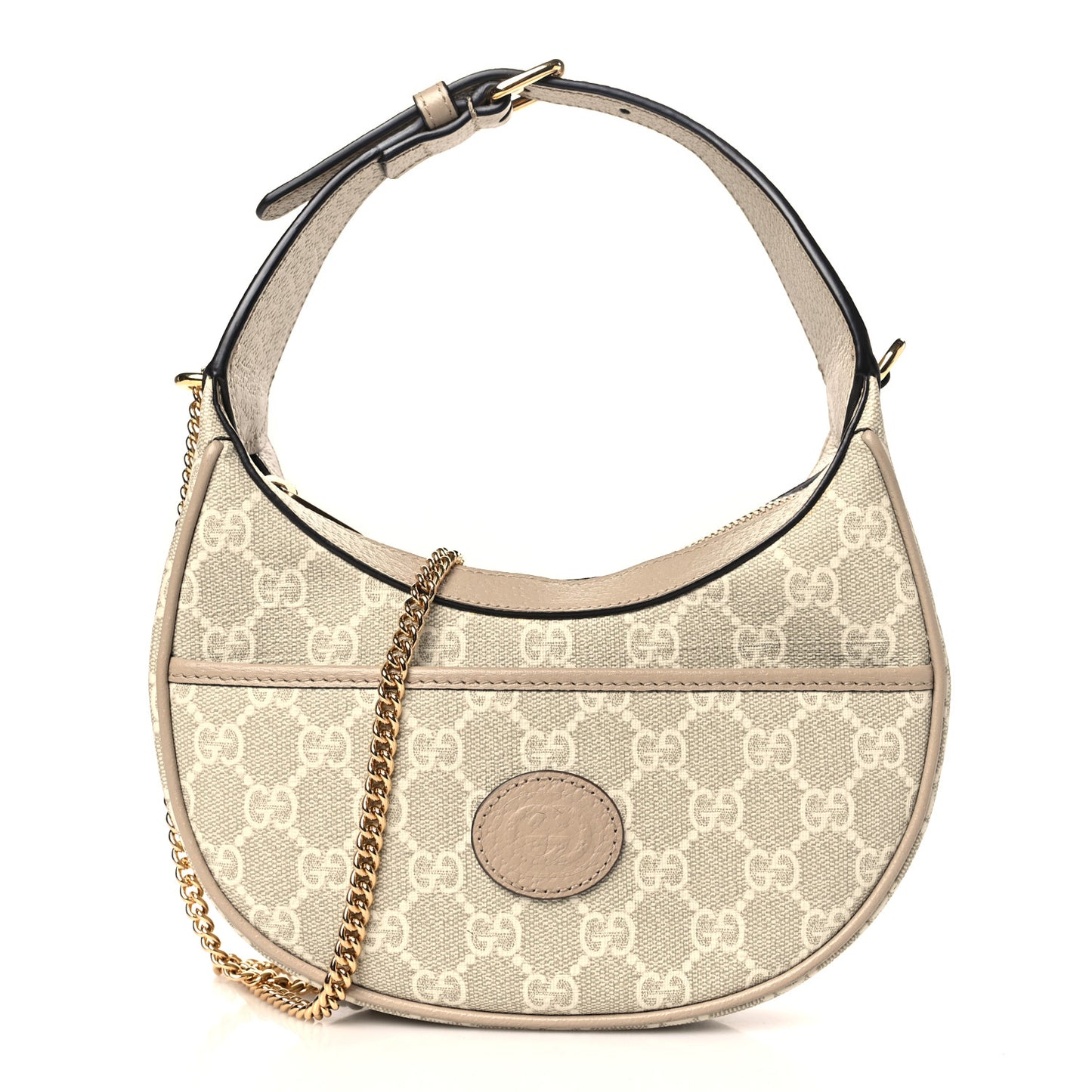 GG Supreme Monogram Textured Dollar Calfskin Mini Retro Interlocking G Half Moon Bag Beige Mystic White Oatmeal