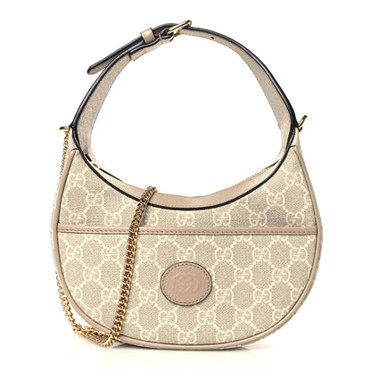 Gucci GG Supreme Monogram Textured Dollar Calfskin Mini Retro Interlocking G Half Moon Bag Beige Mystic White Oatmeal 1 of 11