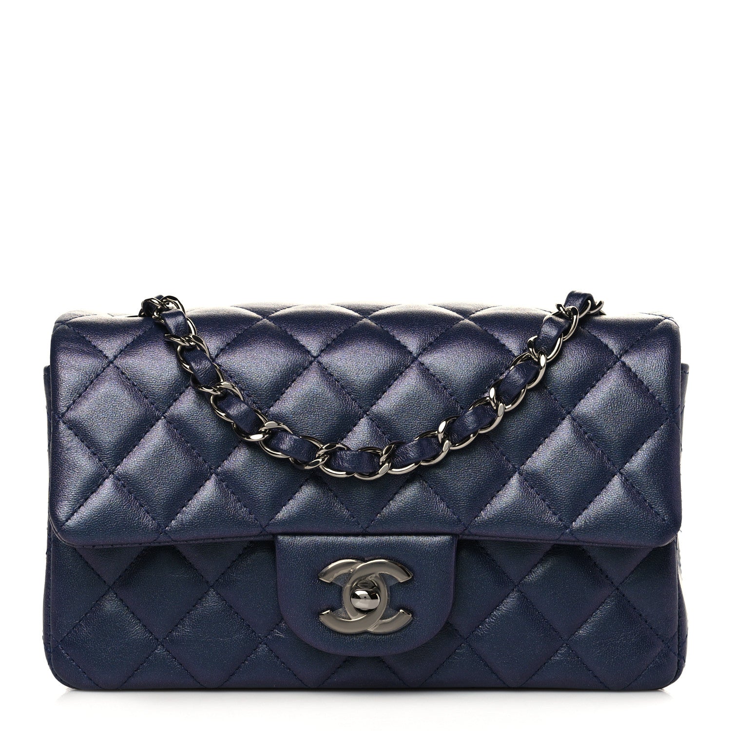 Chanel Iridescent Lambskin Quilted Mini Rectangular Flap Navy Blue 1 of 8