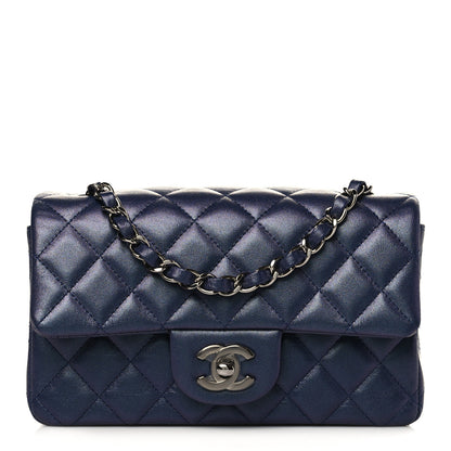 Chanel Iridescent Lambskin Quilted Mini Rectangular Flap Navy Blue 1 of 8