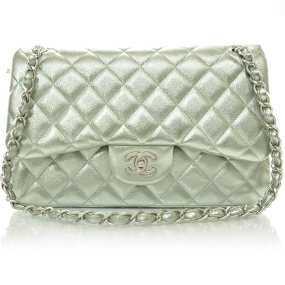 Chanel Lambskin Quilted Jumbo Flap Metallic Teal 1 of 9