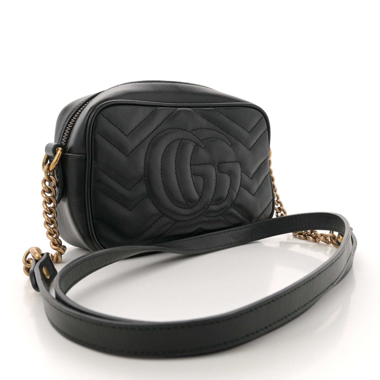 Gucci Calfskin Matelasse Mini GG Marmont Chain Shoulder Bag Black 3 of 13