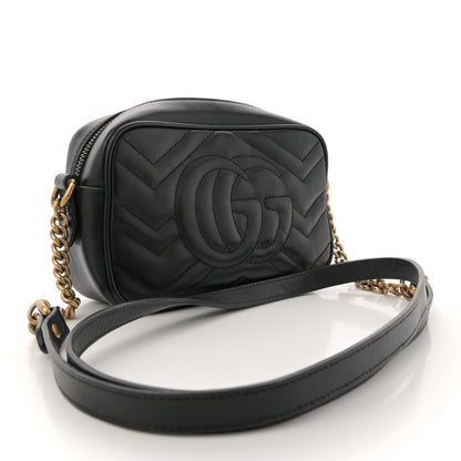 Gucci Calfskin Matelasse Mini GG Marmont Chain Shoulder Bag Black 3 of 13