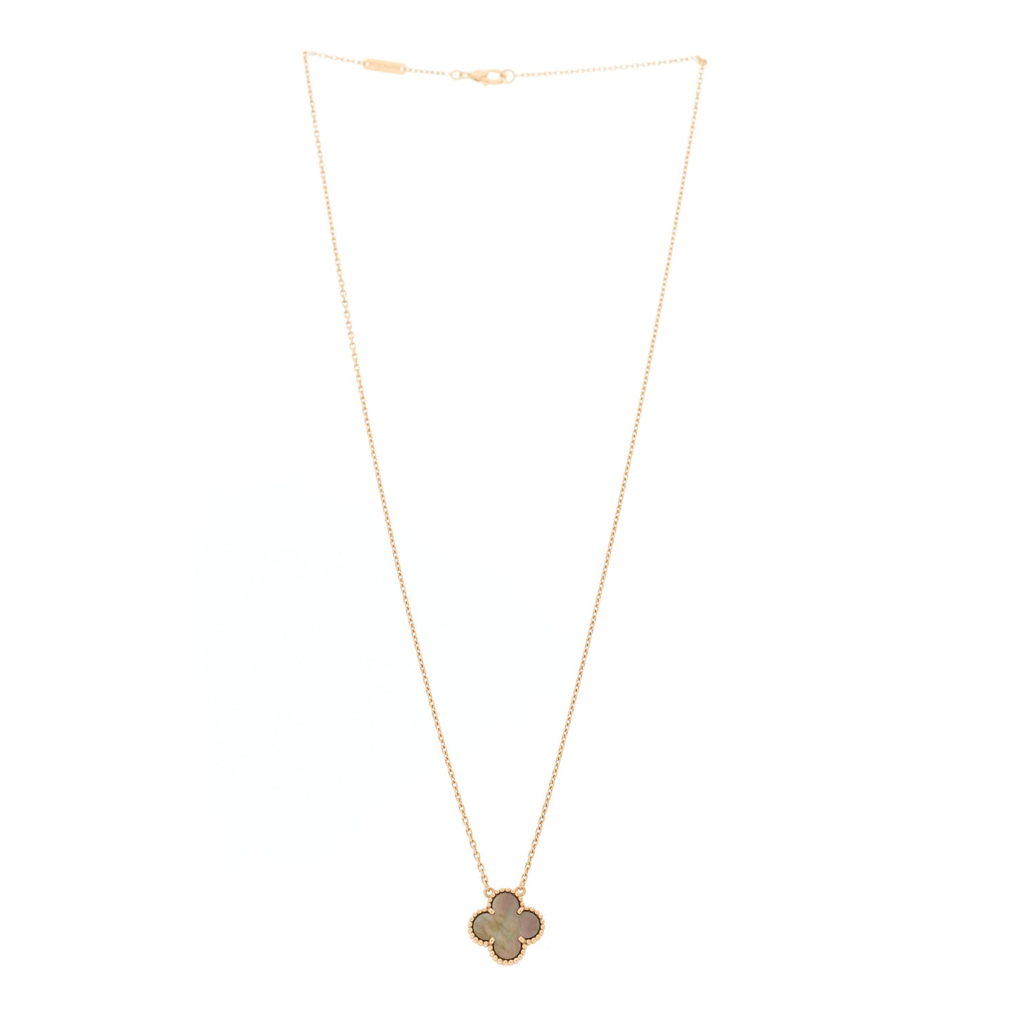 18K Rose Gold Gray Mother of Pearl Vintage Alhambra Pendant Necklace