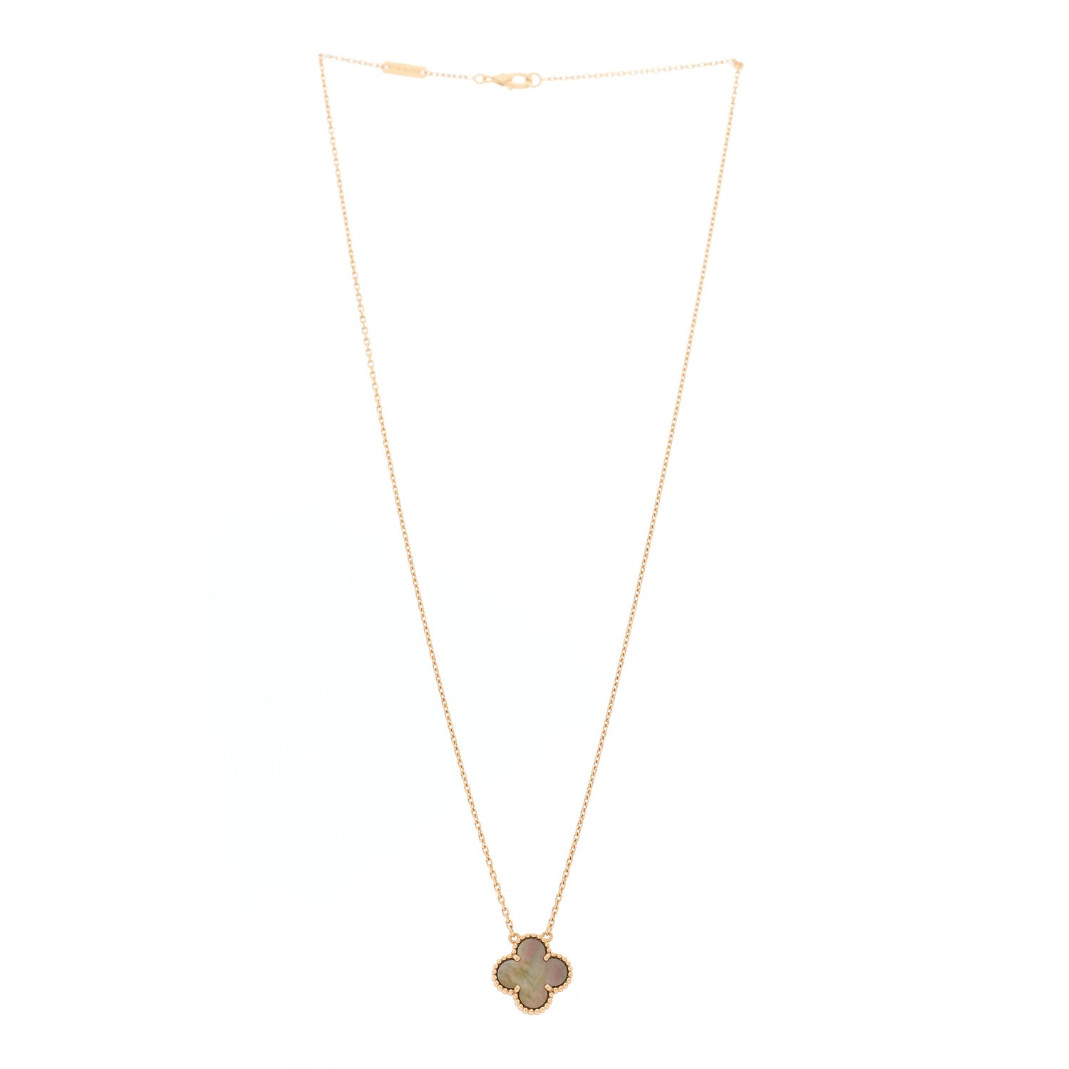 Van Cleef & Arpels 18K Rose Gold Gray Mother of Pearl Vintage Alhambra Pendant Necklace 3 of 6