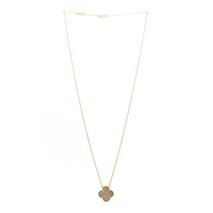 Van Cleef & Arpels 18K Rose Gold Gray Mother of Pearl Vintage Alhambra Pendant Necklace 3 of 6