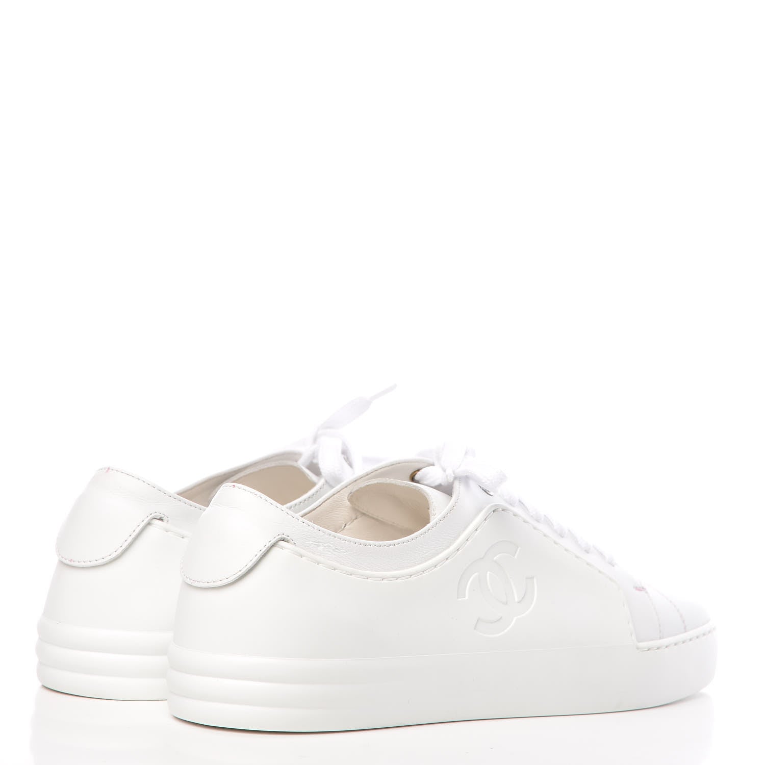 Chanel Calfskin Gum Womens CC Sneakers 38 White 4 of 10