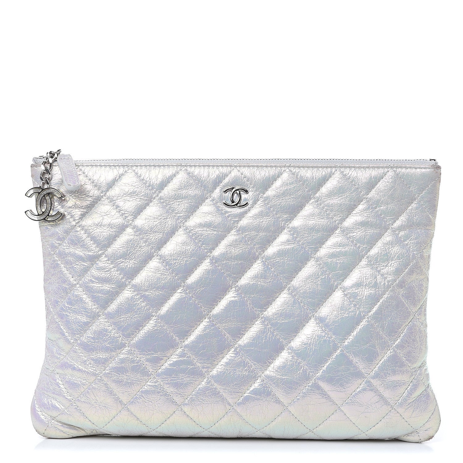 Chanel Iridescent Crumpled Calfskin CC Ripples Medium Cosmetic Case White 1 of 16