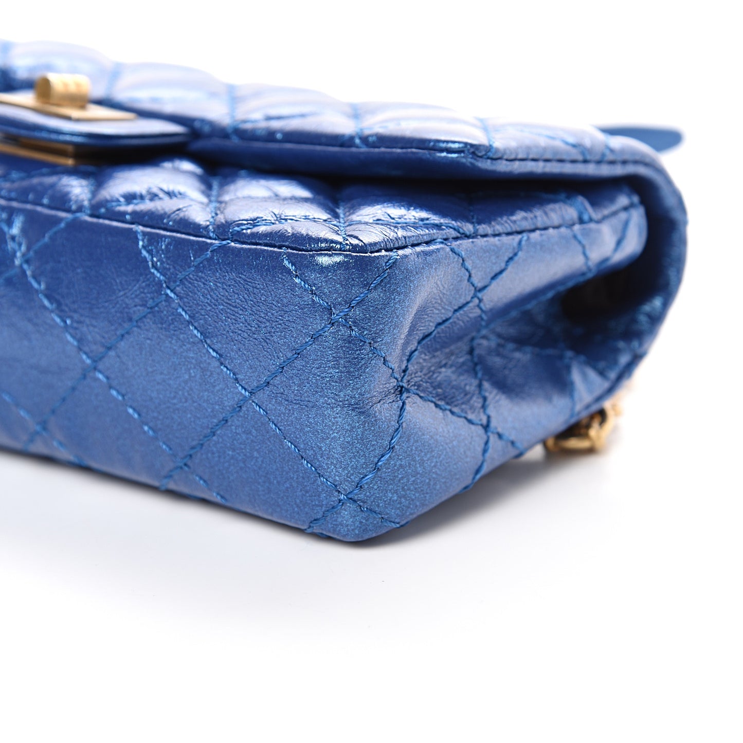 Metallic Aged Calfskin Quilted 2.55 Reissue Flap Belt Bag Blue