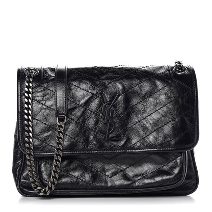 Saint Laurent Crinkled Calfskin Matelasse Monogram Medium Niki Chain Satchel Black 1 of 9
