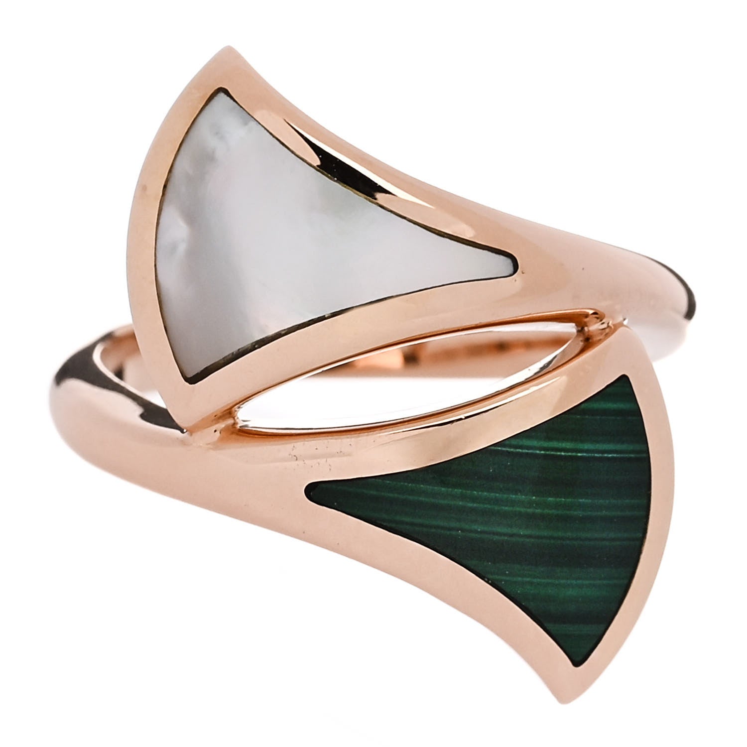 Bulgari 18K Rose Gold Malachite Mother of Pearl Divas' Dream Ring 53 6.5 1 of 5