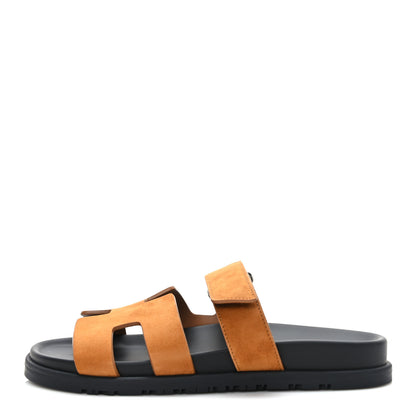 Hermes Suede Goatskin Womens Chypre Sandals 37 Naturel 1 of 9