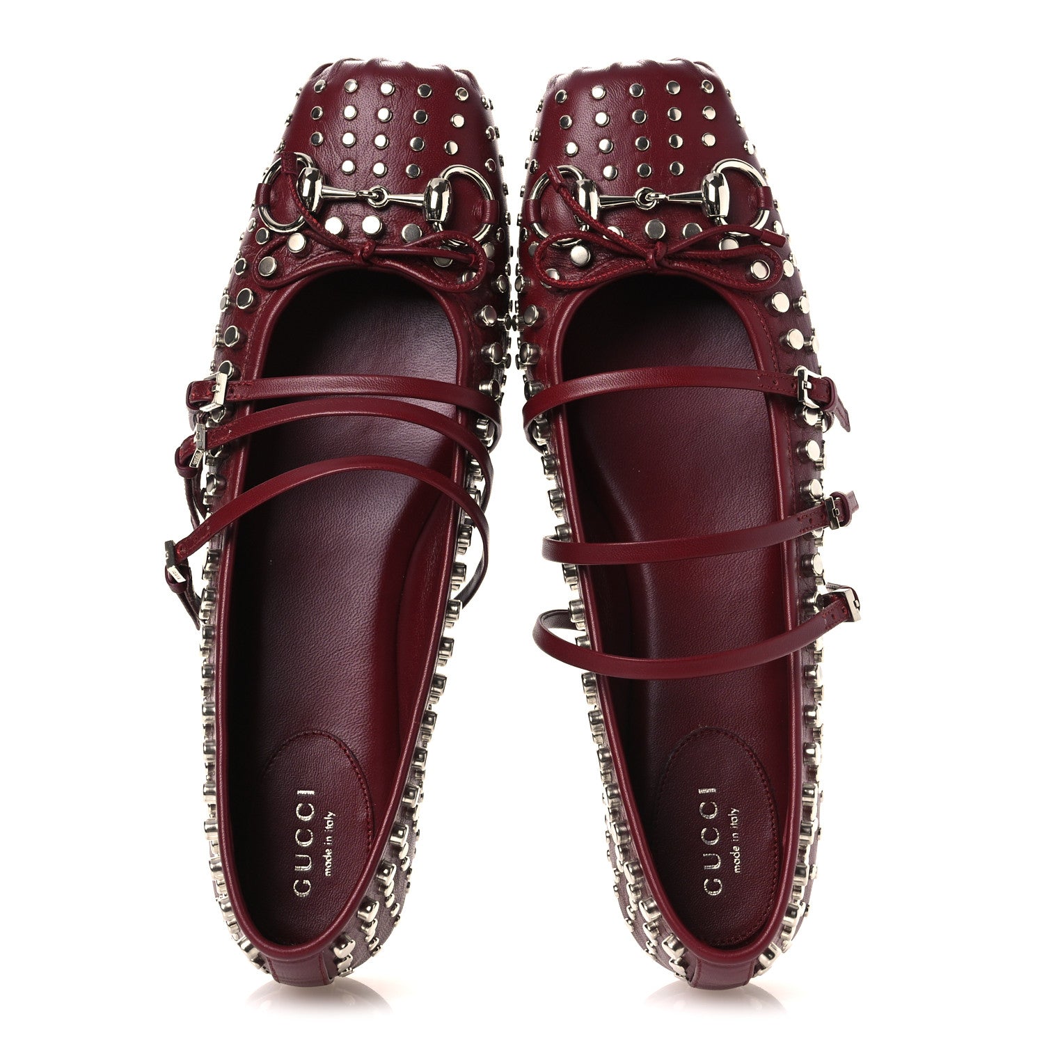 Gucci Nappa Carmaque Studded Horsebit Ballet Flats 39 Rosso Ancora 2 of 11