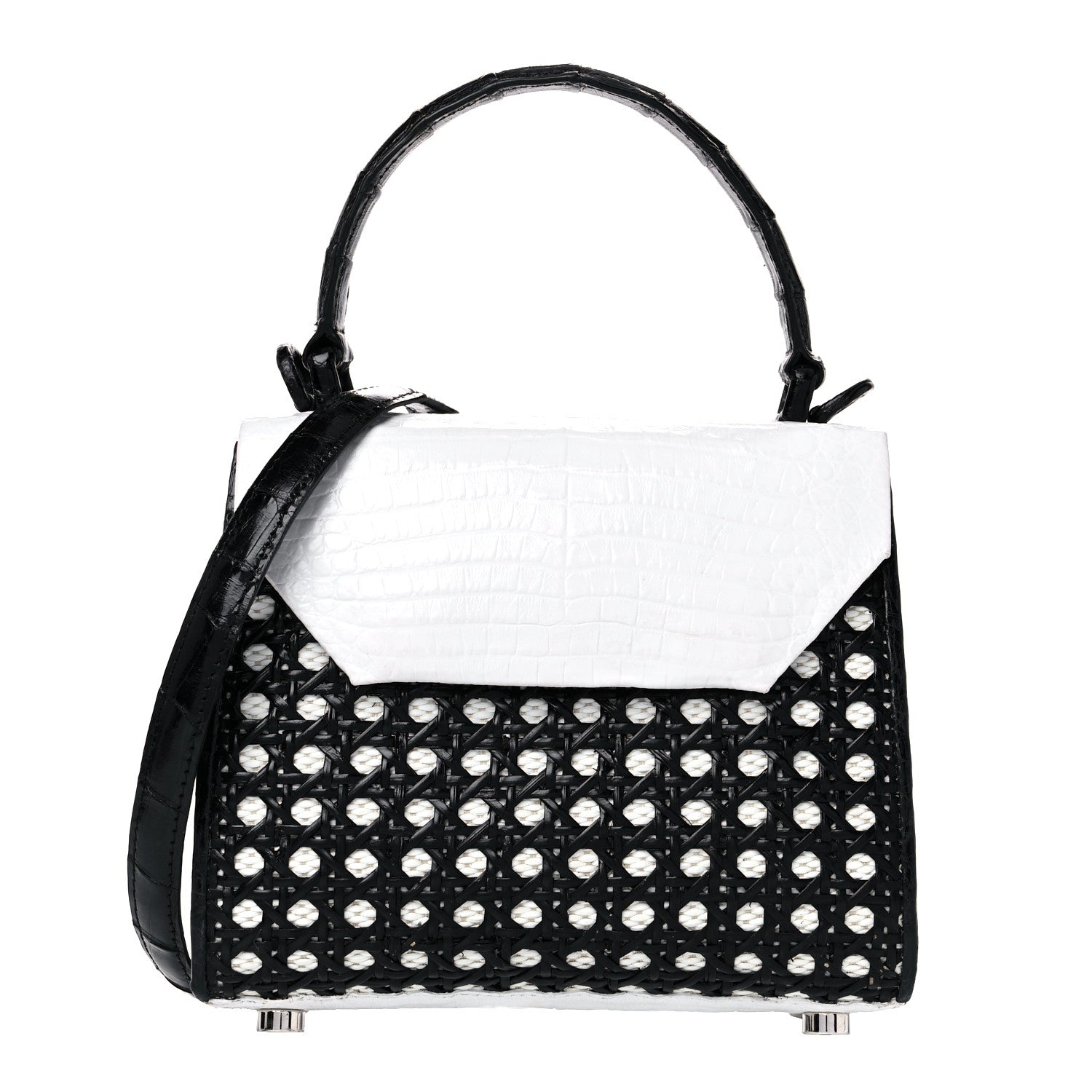 Nancy Gonzalez Crocodile Woven Top Handle Bag White Black 1 of 14