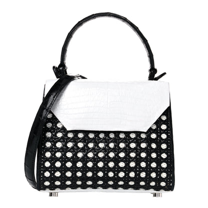 Nancy Gonzalez Crocodile Woven Top Handle Bag White Black 1 of 14