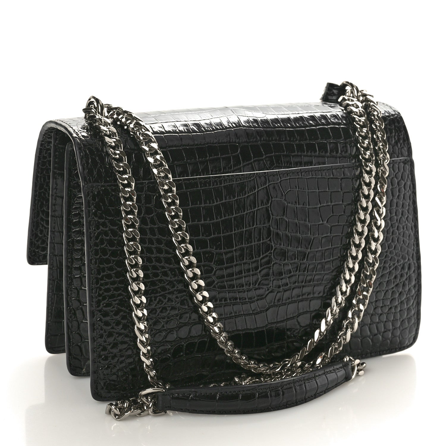 Saint Laurent Calfskin Crocodile Embossed Medium Monogram Sunset Black 3 of 11