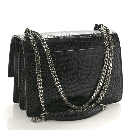 Saint Laurent Calfskin Crocodile Embossed Medium Monogram Sunset Black 3 of 11