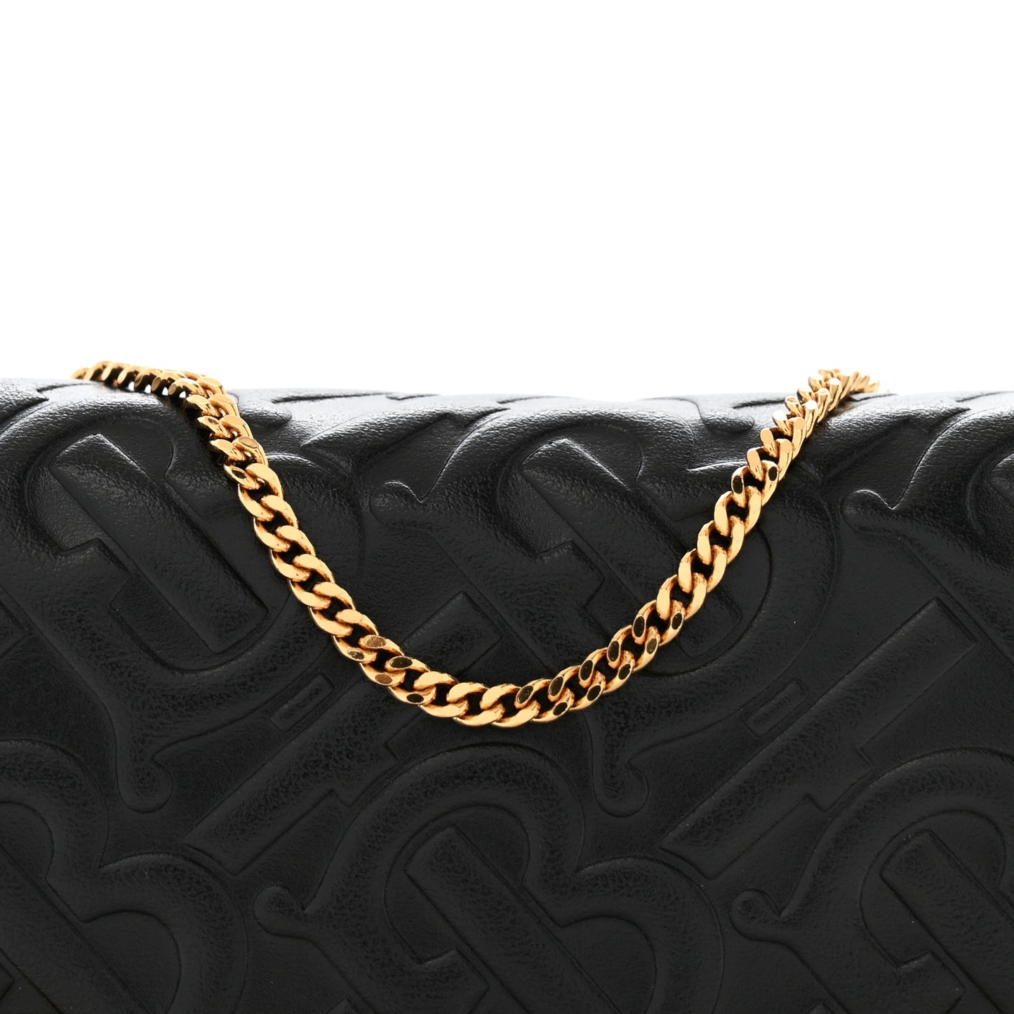 Calfskin Embossed Monogram Chain Card Case Black